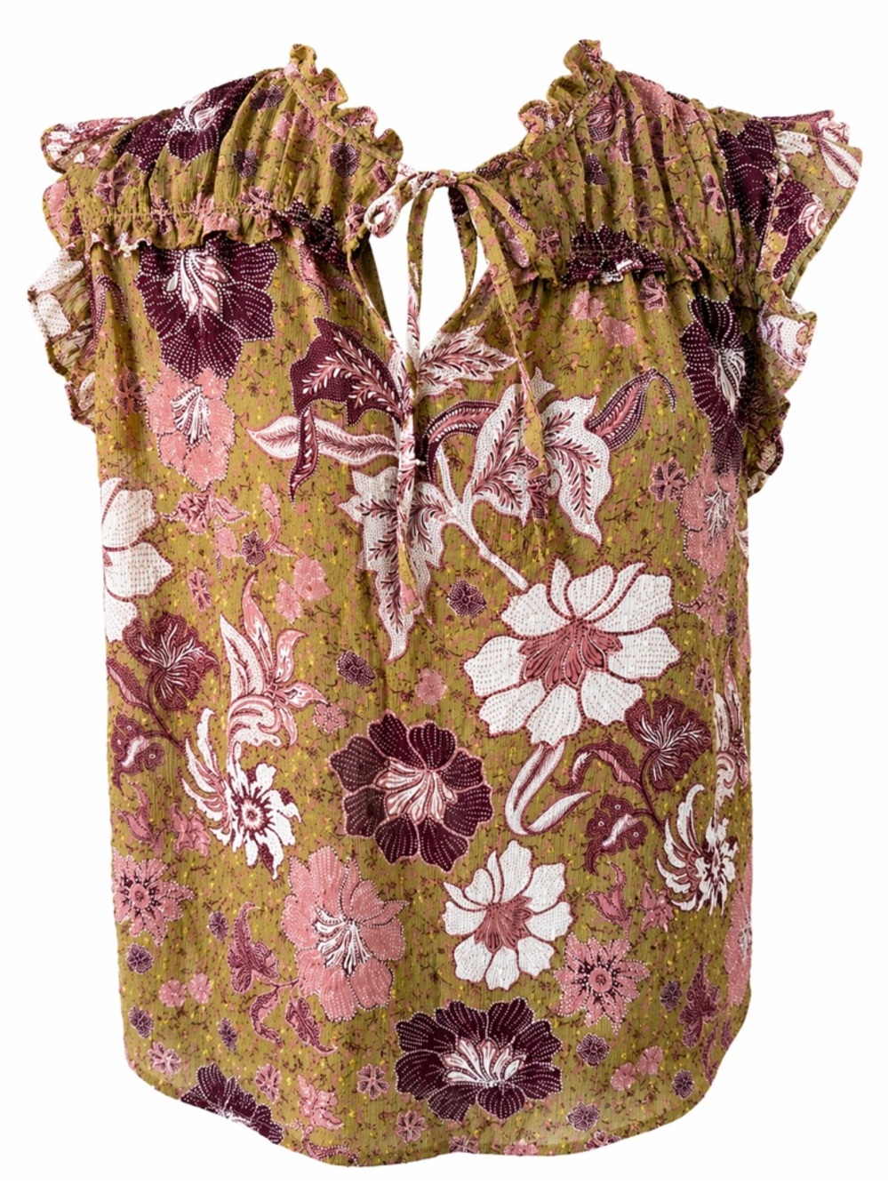 Joie Floral Ruffle Blouse NWT Size Large Boho Sheer Tie Neck Top